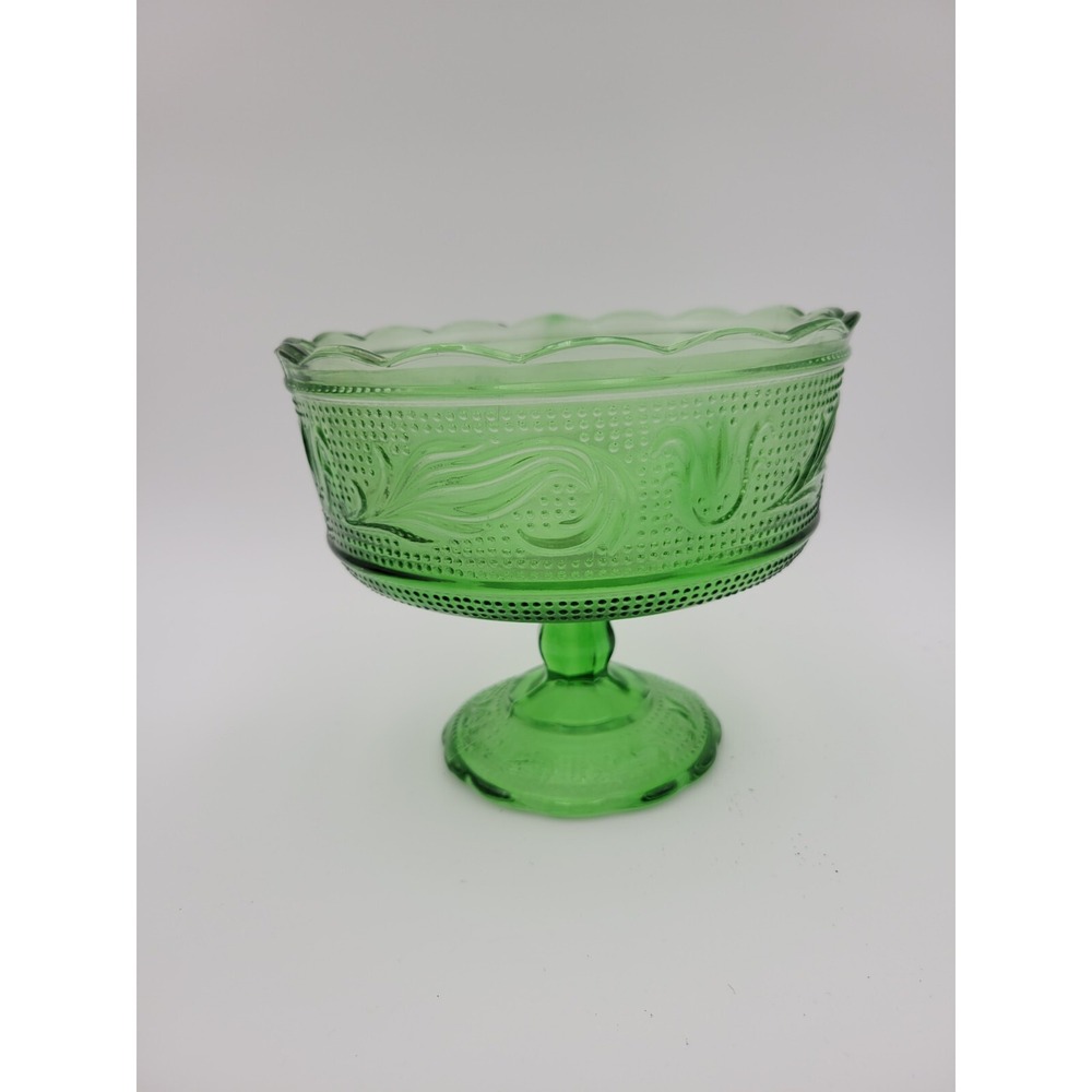 Vintage 1960s EO Brody Co USA Green Sandwich Glass‎ Compote M6000
